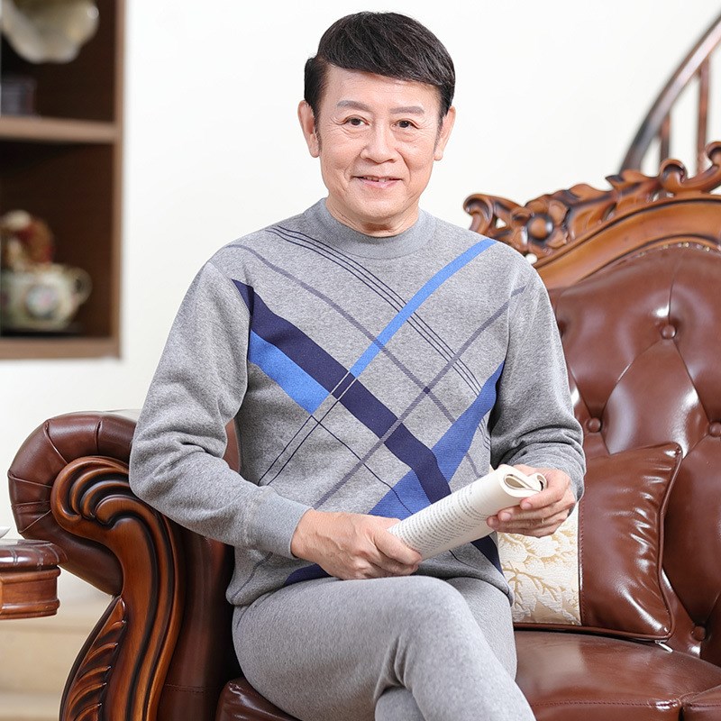 中老年保暖内衣男士加厚加绒老人秋衣秋裤套装高领棉毛衫保暖衣冬