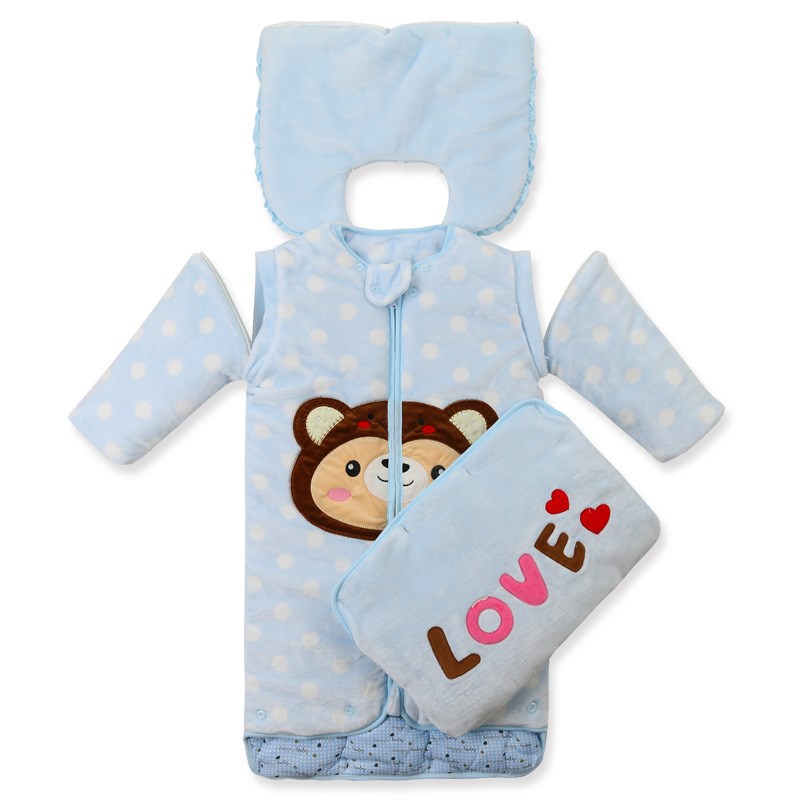 婴儿睡袋春秋冬款宝宝儿童防踢被加厚婴幼儿睡袋带袖可拆两用