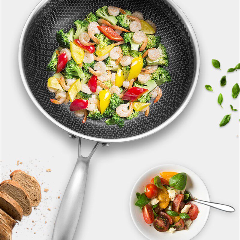 欧美达31c6不锈钢平底锅不粘层炒菜煎锅物理不粘煎鸡蛋牛排烙饼锅