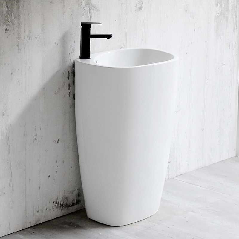 陶瓷一体落地式立柱盆卫生间立式洗脸盘圆形洗手盆小户型阳台水池