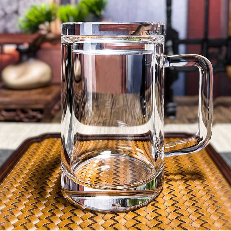 纯天然东海原矿水晶杯带把手泡茶杯办公会议水晶玻W璃杯高端茶杯图片