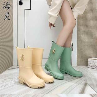 胶鞋 雨鞋 外穿雨天漂亮防水防滑中筒I水靴雨靴女夏季 女时尚 防水 款