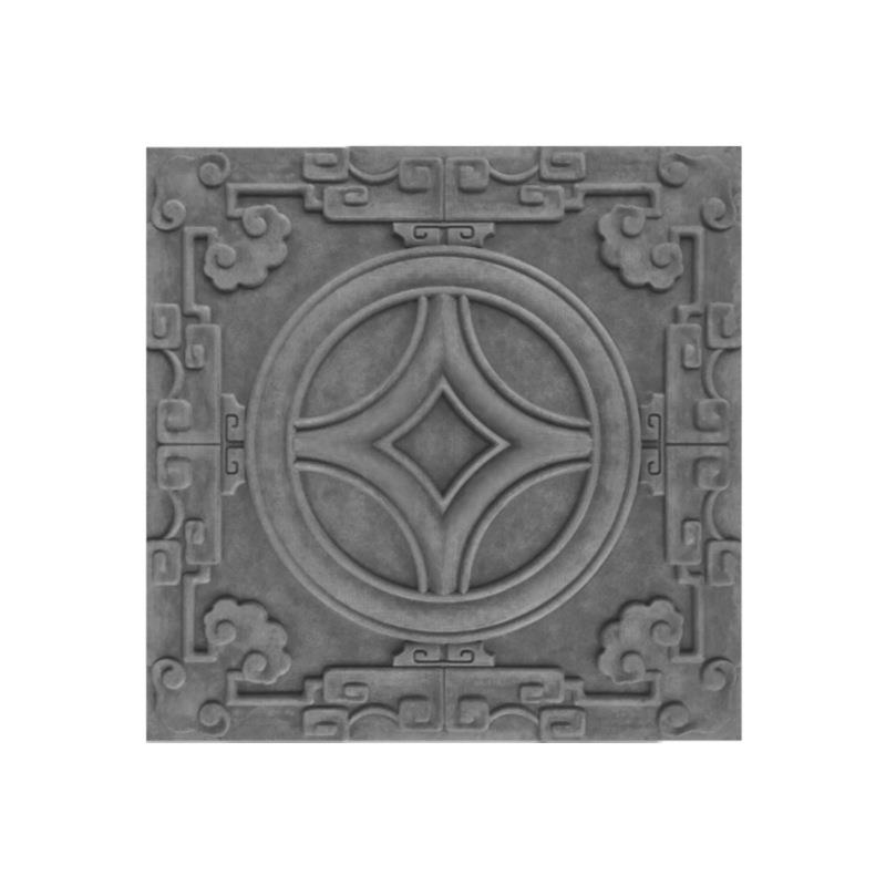 仿古建四合院博物馆园林影壁墙水泥粘土浮雕砖雕灰色吉祥纹如意纹