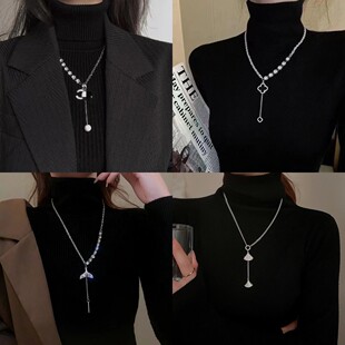 2026年新款双C字母珍珠吊坠毛衣链轻奢网红上档次秋冬毛衣链配饰