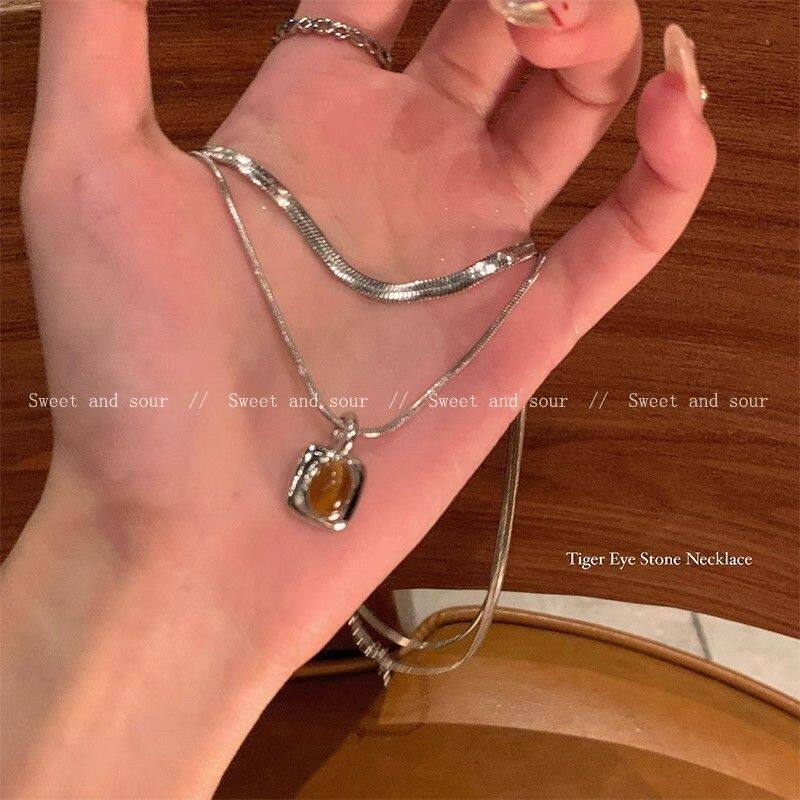 美拉德双层虎眼石蛇骨链项链女