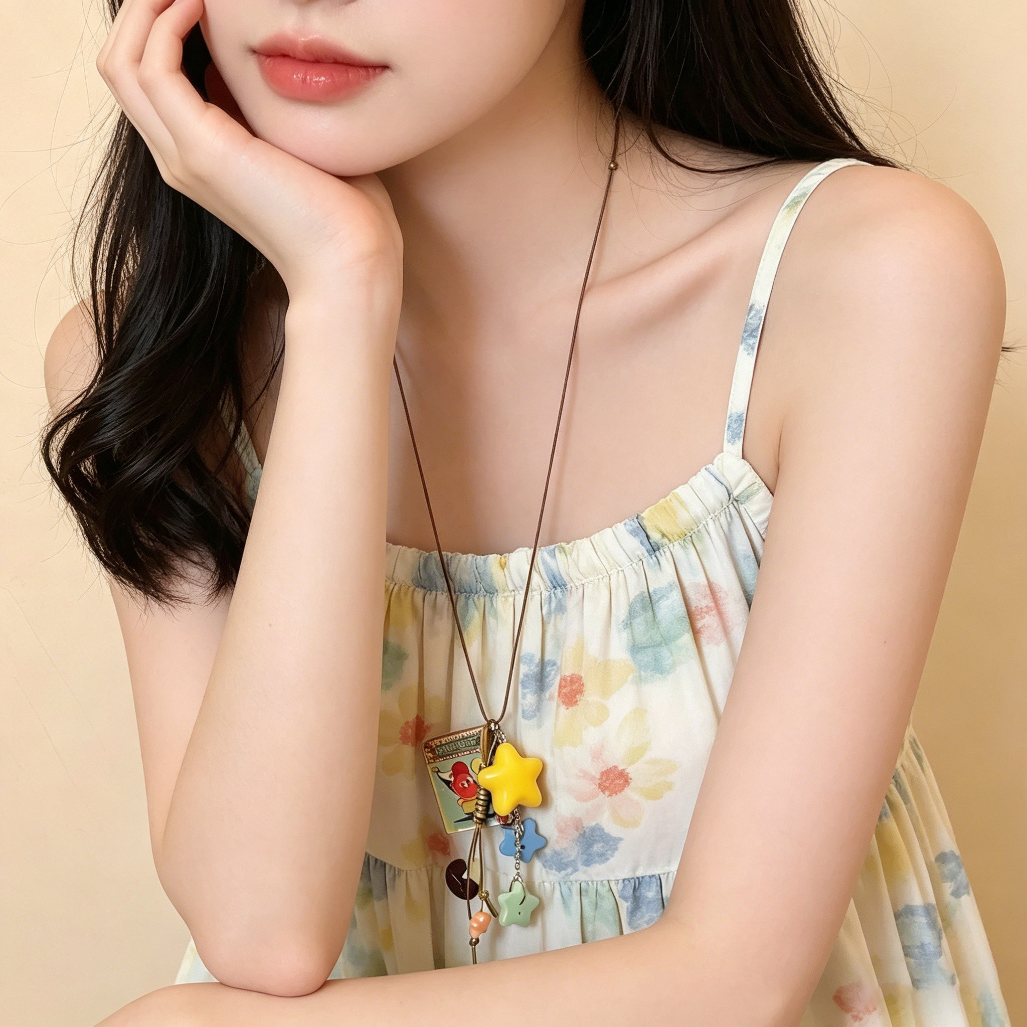 童趣星星编织长款项链女款多巴胺2026新款爆款可爱卡通毛衣链配饰