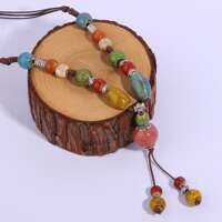 Colorful dopamine beaded tassel necklace, long retro new Chinese style pendant for women, paired with skirt and ethnic-style sweater chain thumbnail 5