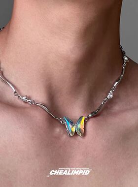 渐变蝴蝶金属不规则项链y2k辣妹潮流男女锁骨链小众设计感颈链