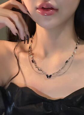 2025年新款波浪纹黑色蝴蝶项链女轻奢小众设计感冷淡风锁骨链颈链