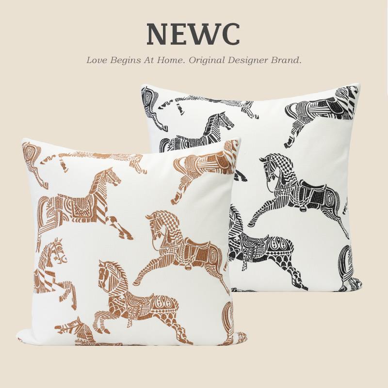 新鑫辰高级现代轻奢绣花马枕客厅沙发床边黑色米色靠垫可拆卸可水