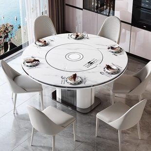 多功能餐桌80cm转盘带电磁炉暖菜可伸缩2024新款 餐桌家用圆形餐桌