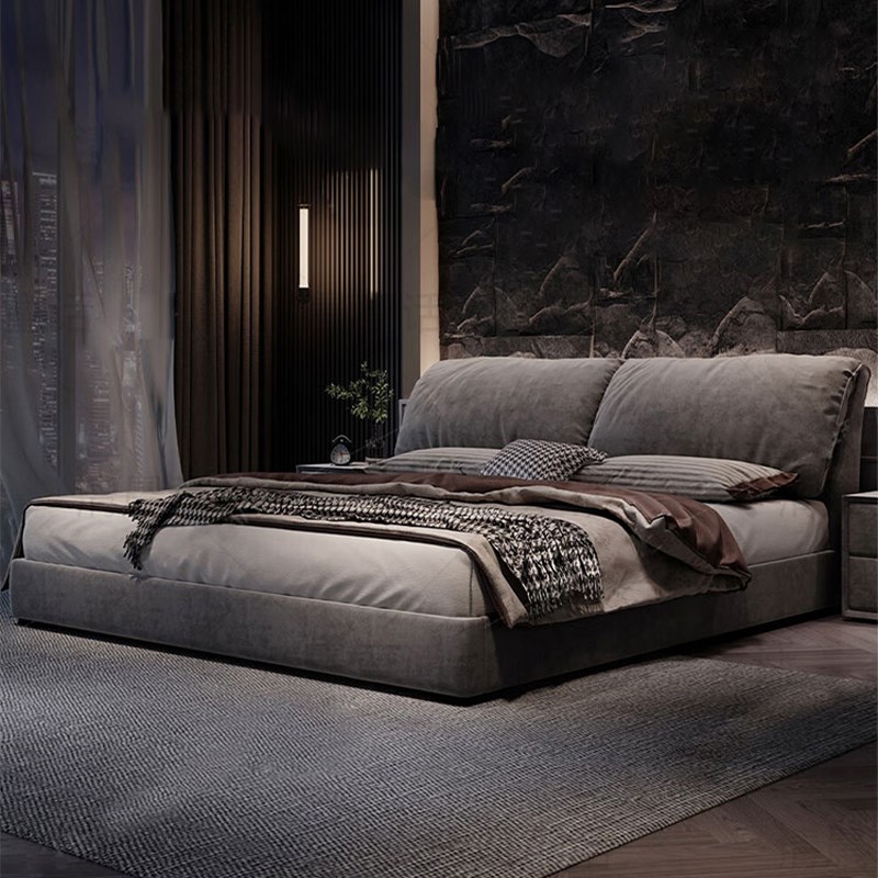 意式极简大象耳朵科技绒布艺床主卧室E高端大气1米8双人床软包婚