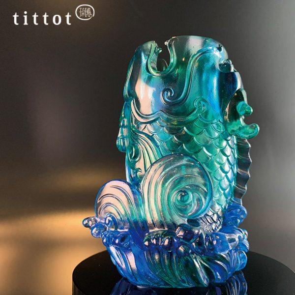 tittot琉园创意新中式琉璃工艺品鱼摆件 鱼跃成龙 笔筒办公室装饰,家居饰品,装饰摆件,淘宝优惠券,粉丝福利购,淘宝优惠卷