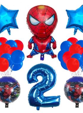 30寸红色数字英雄头蜘蛛侠铝膜气球儿童生日派对2 3 4 岁生日组合