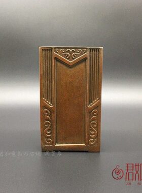 实心铜方形收纳盒摆件复古包浆全铜复古厚重笔筒桌面摆件花瓶装饰