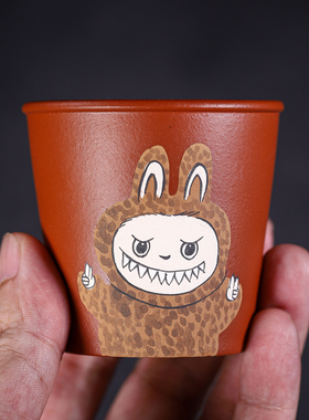 宜兴紫砂杯原矿朱泥大红袍纯手绘拉布布labubu主人杯茶杯女士90cc