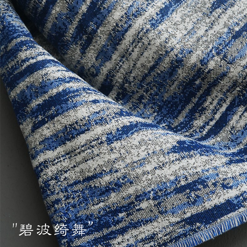 设计师面料 油画感色织提花牛仔布料桌I布装饰布服装外套娃衣diy