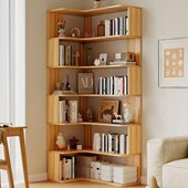 实木转角书架置物架落地学生家用角柜多层收纳置物柜网红简易书柜