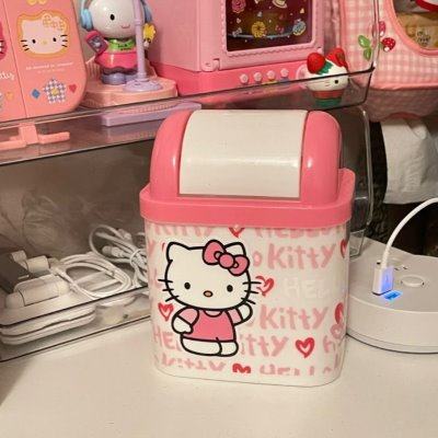 少女心卡通桌面垃圾桶迷你办公室客厅家用有盖方形垃圾收纳桶