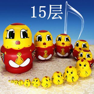 抖音套娃 纯手工木制品儿童益智玩具礼物 套娃15层小鸡 俄罗斯风格