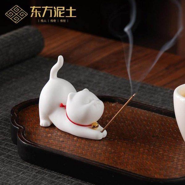 东方泥土可爱卡通趴趴猫陶瓷线香底座香插座香薰室内茶室家用装饰,家居饰品,香托/香盘/香座/香插,淘宝优惠券,粉丝福利购,淘宝优惠卷