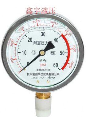 YN100耐震压力表 0-1.6/40/60/25/-0.1mpa抗震冲油压表真空YN150