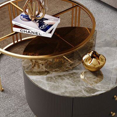 岩板网红大小茶几组合简约现代小户型客厅家用伸缩储物圆形茶几桌