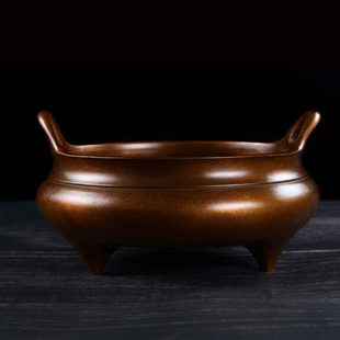 纯铜檀香炉紫铜熏香炉茶道禅意盘香炉室内家用仿古熏香宣德炉