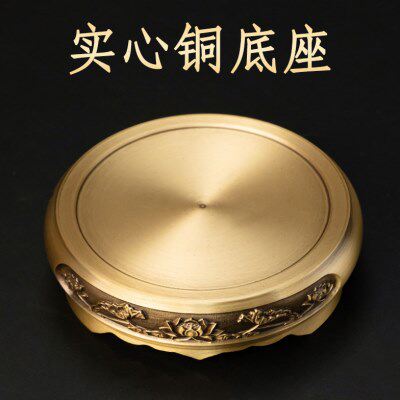 龙凤铜底座家用香炉底盘底托圆形支架花盆玉器架莲花铜摆件工艺品