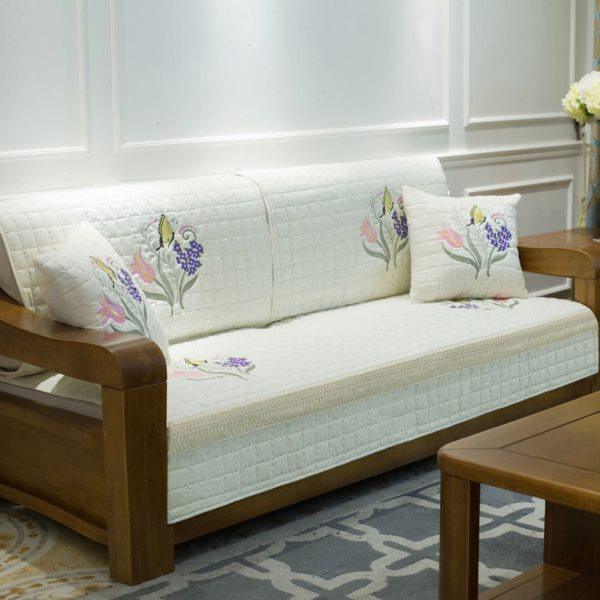 新中式绣花沙发垫套四季通用盖布123组合定做实木坐垫米白色罩巾,居家布艺,沙发垫,淘宝优惠券,粉丝福利购,淘宝优惠卷