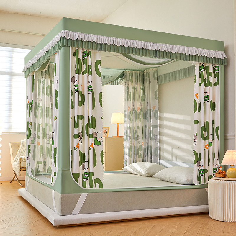 遮光蚊帐双层布h帘一体式防摔全封闭公主风床幔1.8m米床蒙古包家