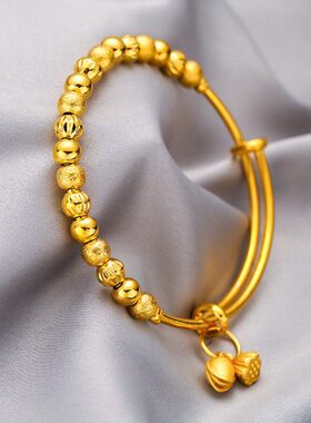 转运珠手镯越南沙金传承两世欢手链 铜镀金莲蓬吊坠手环 网红直播