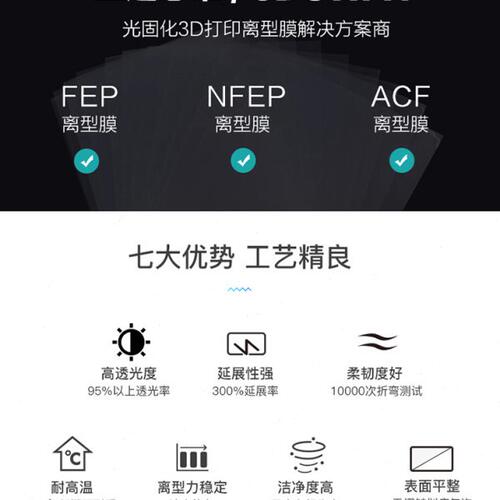 3D打印机耗材配件 光固化NFEP离型膜双面0.15mm高透光薄膜可定制