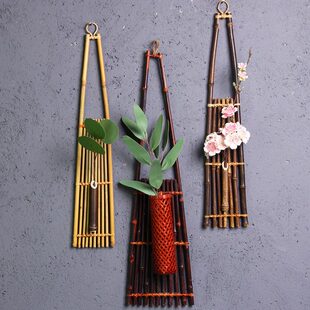 新中式壁饰插花壁挂花器装饰架竹制挂件客厅玄关装饰田园禅意花架
