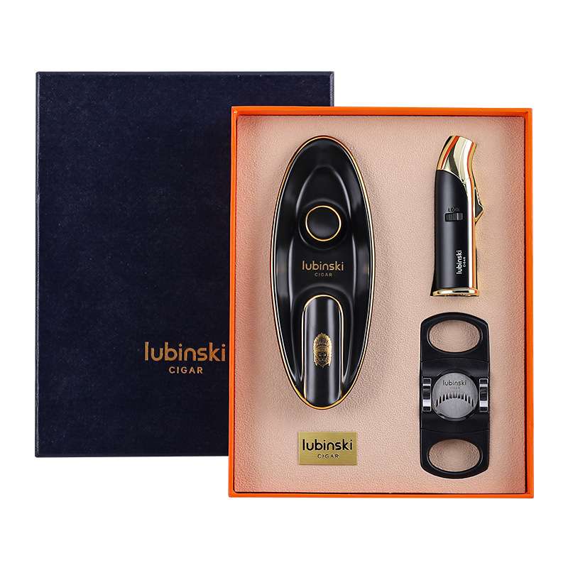 LUBINSKI鲁宾斯基雪茄套装雪茄剪刀火机烟缸三件套不锈钢雪茄刀钳