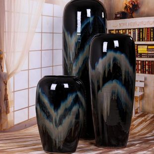 陶瓷落地花瓶现代欧式客厅酒店会所别墅花瓶摆件陶罐黑釉花盆装饰