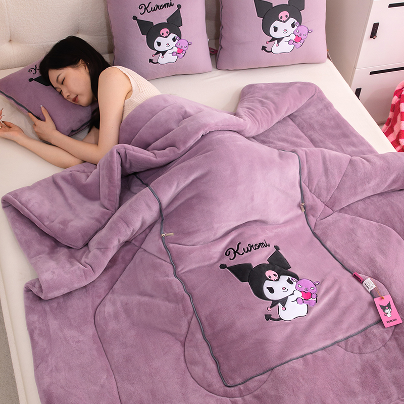 库洛米加厚牛奶绒j抱枕被子两用二合一午睡车用毯子冬天车载枕头