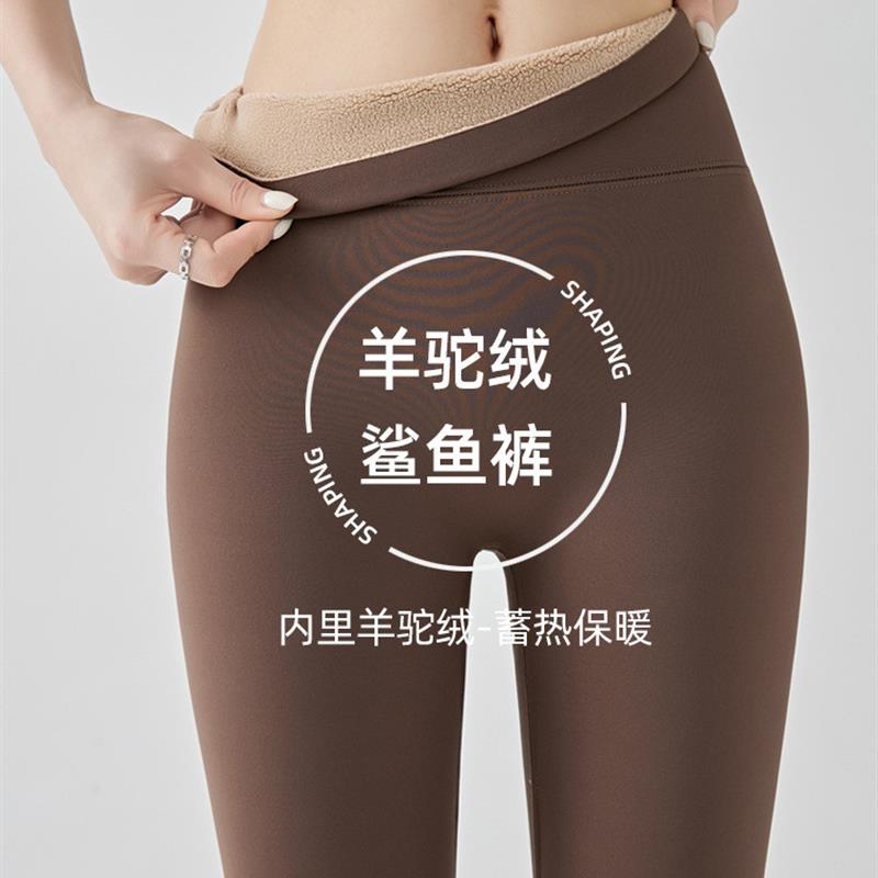 加绒加厚无尴尬线鲨鱼裤女外穿打打底裤