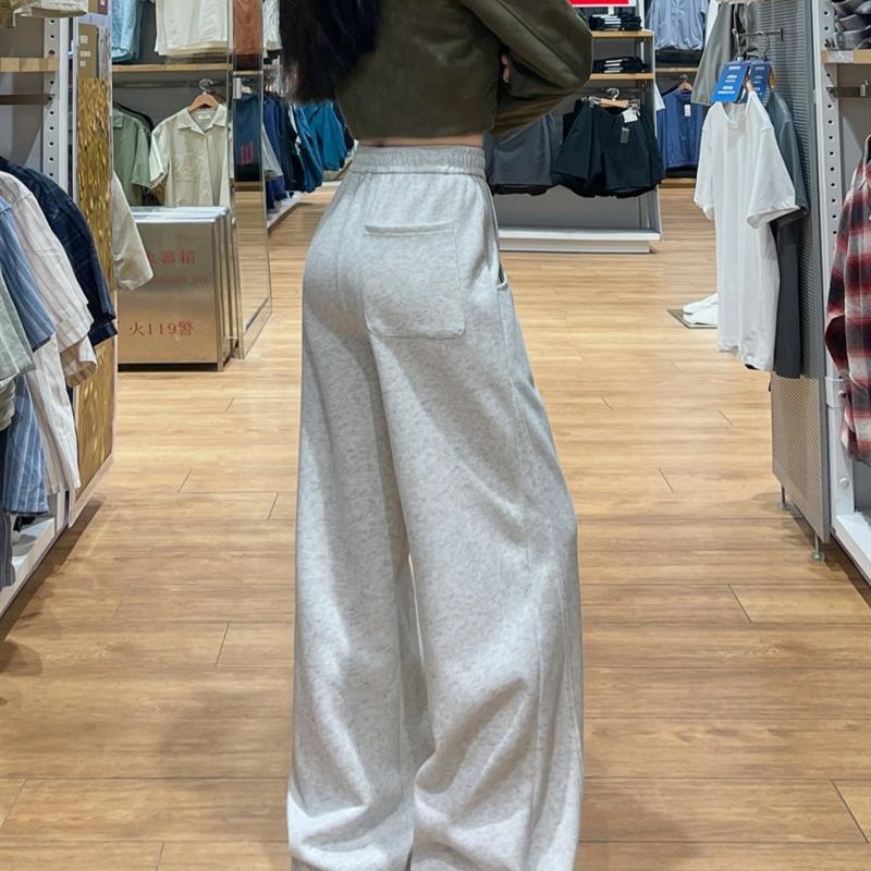 灰色运动裤女秋冬季小个子弯刀休闲裤高腰垂感显瘦卫裤直筒阔腿裤
