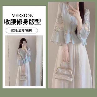 改良刺绣上衣衬衫 2025新款 汉服茶艺女唐装 新中式 连衣裙夏 国风古装