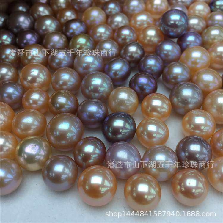 新品11-14mm淡水珍珠5A-糖果彩色近正圆颗粒珠散珠裸珠