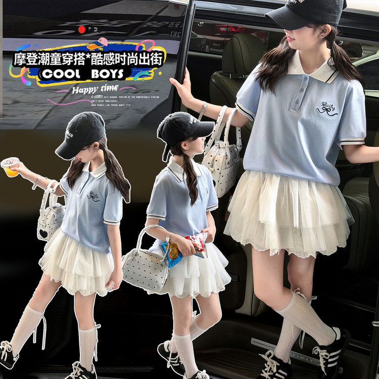 女童夏季2026新款Polo衫短袖T恤夏季初中生女孩上衣休闲洋气韩系
