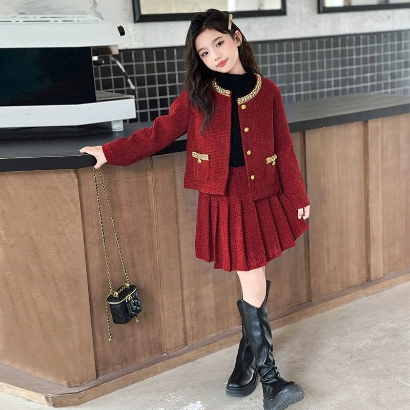 女童秋冬季新款时尚公主风红色套装中大儿童女孩洋气小香风两件套,童装/婴儿装/亲子装,儿童运动套装,淘宝优惠券,粉丝福利购,淘宝优惠卷