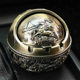 小烟灰缸家用客厅创意个性 纯铜灰缸带盖欧式 潮流复古防飞灰办公室