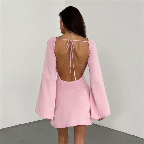 欧美性感露背针织连衣裙沙滩度假居家短裙 Sexy Knit Mini Dress