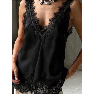 欧美蕾丝花边无袖T恤性感气质上衣Lace lace sleeveless T-shirt