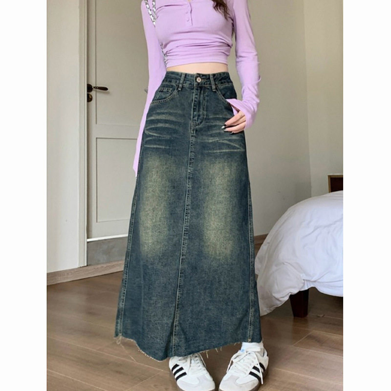 2025summer women long denim skirt ladies high waist skirts女图片