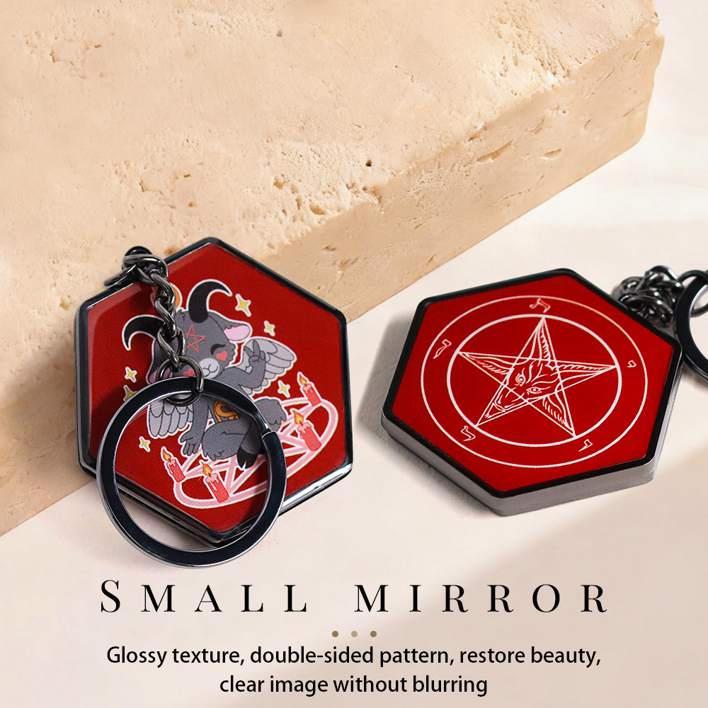 卡通神秘魔镜邪恶五角星双面图案钥匙扣文化符号包配件吊坠