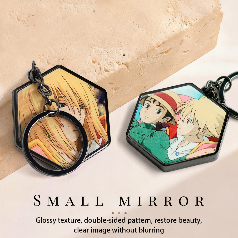 双面钥匙扣镜 奇幻动画电影哈尔的移动城堡钥匙扣时尚化妆镜吊坠