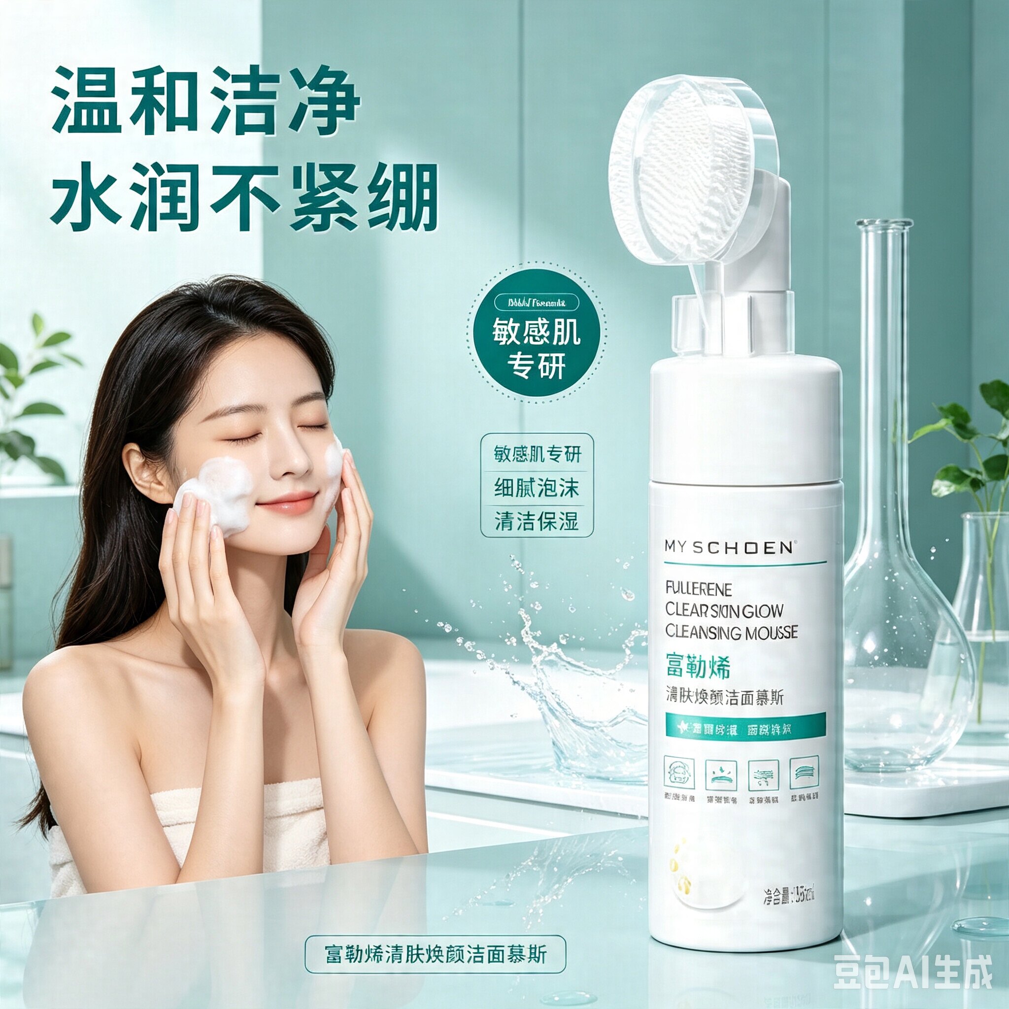 正品蜜诗莜富勒烯洁面慕斯卸妆泡沫洗面奶温和清洁二合一带刷头